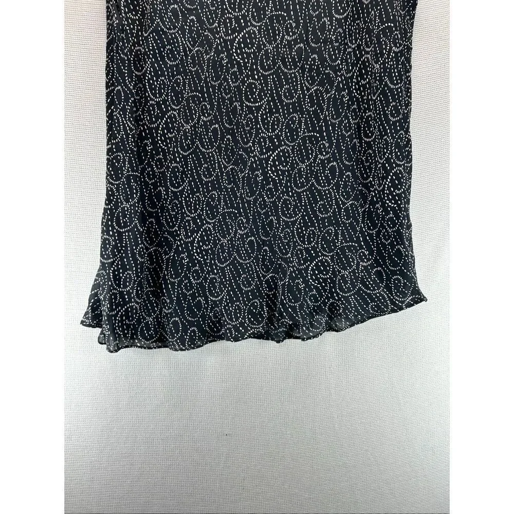 New 100% Silk Swirl Print Skirt XL Black White Bias Cut Y2K Minimal Office Siren